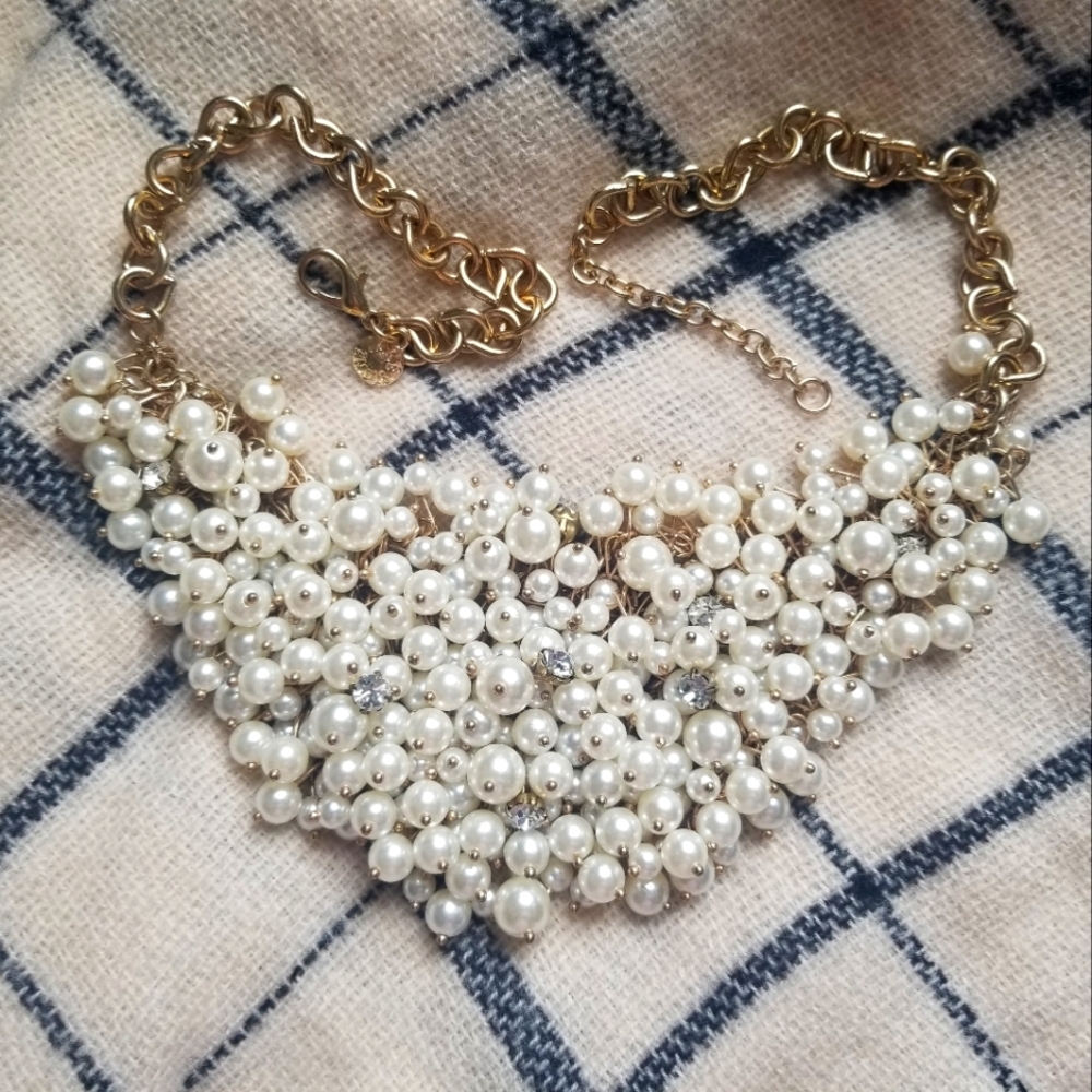 Faux Diamond and Pearl Statement Necklace